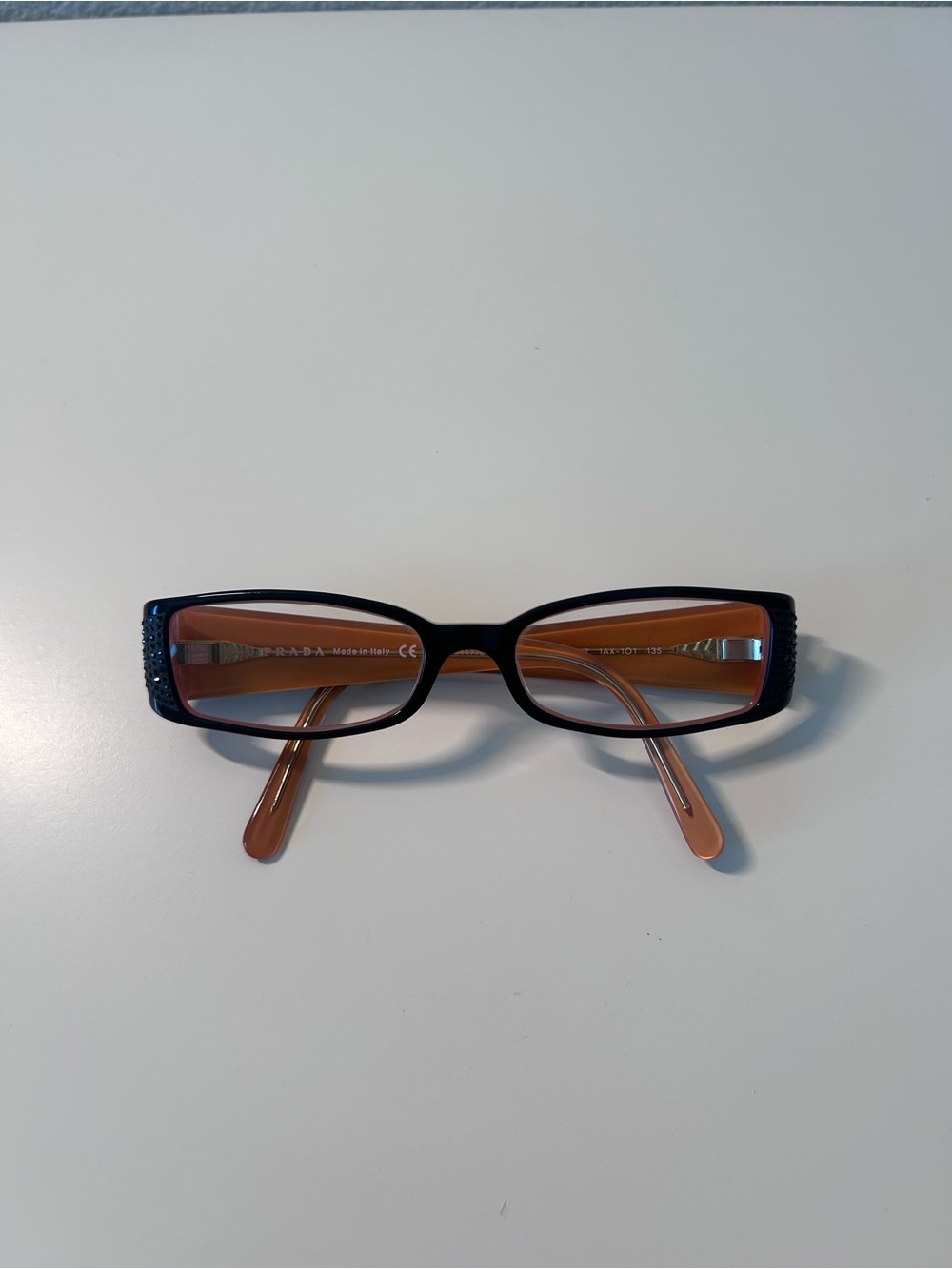 Prada Women’s Rectangular Black and Burnt Orange Fashion Glasses